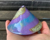 Glass Keyhole Limpet Shell, Purple Turquoise Beige Swirl, Conical Hand Blown Sea Shell Sculpture, Coastal Beach Art Decor, Avalon Glassworks