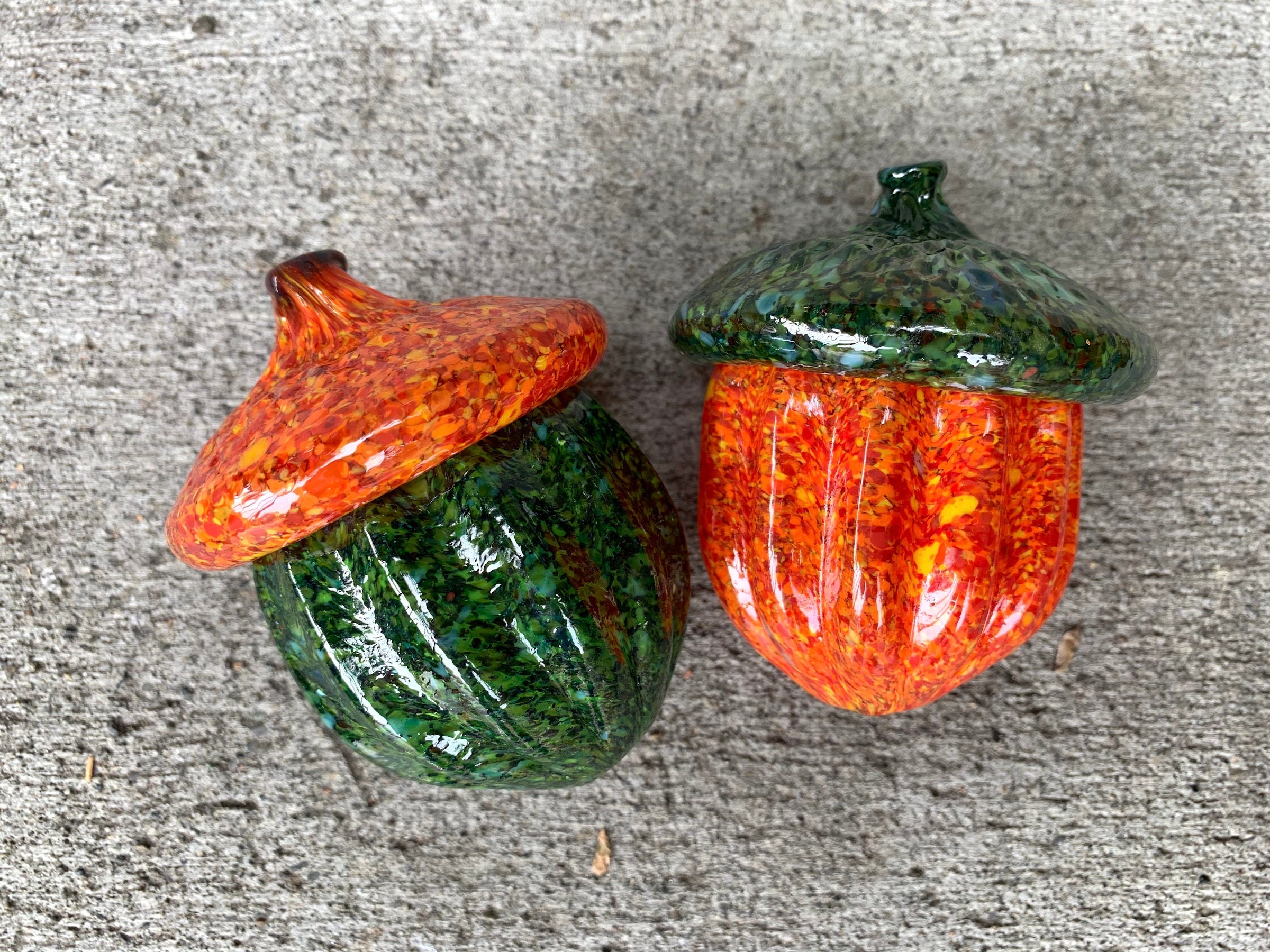 Blown Glass Acorn Sculptures Set of Two 4 Orange and Etsy