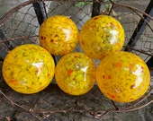 Yellow Orange Spot Floats, Set of 5 Hand Blown Glass Balls, Outdoor Floating Garden Pond Orbs, Interior Design Spheres, Avalon Glassworks
