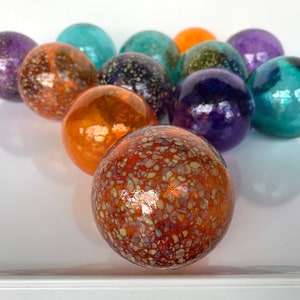 Teal Orange Purple Spot Floats, Set of 12 Decorative Blown Glass Balls Small Pond Spheres Outdoor Garden Art Coastal Decor Avalon Glassworks image 3