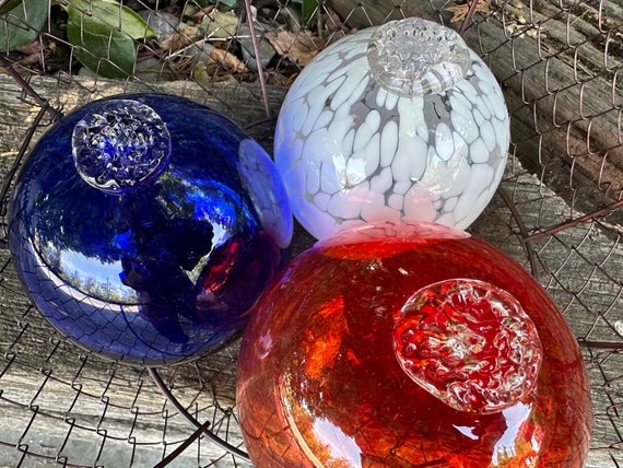 Red White & Blue Blown Glass Balls, Set of 3 Pond Floats, 4