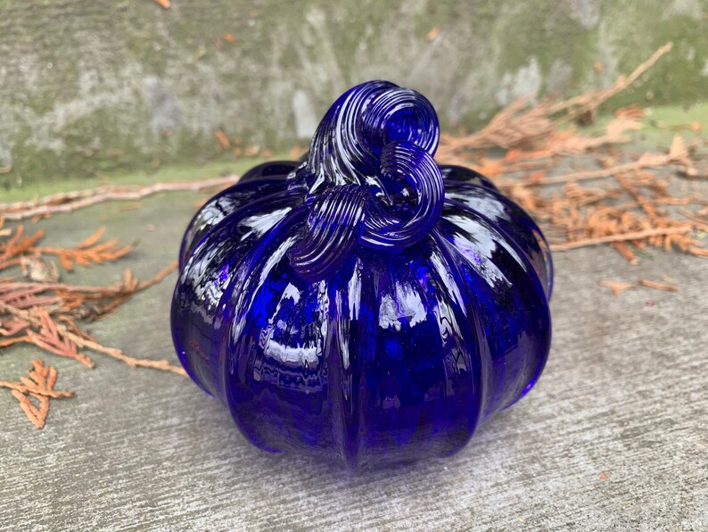 Cobalt Blue Glass Pumpkin 4 Decorative Hand Blown | Etsy