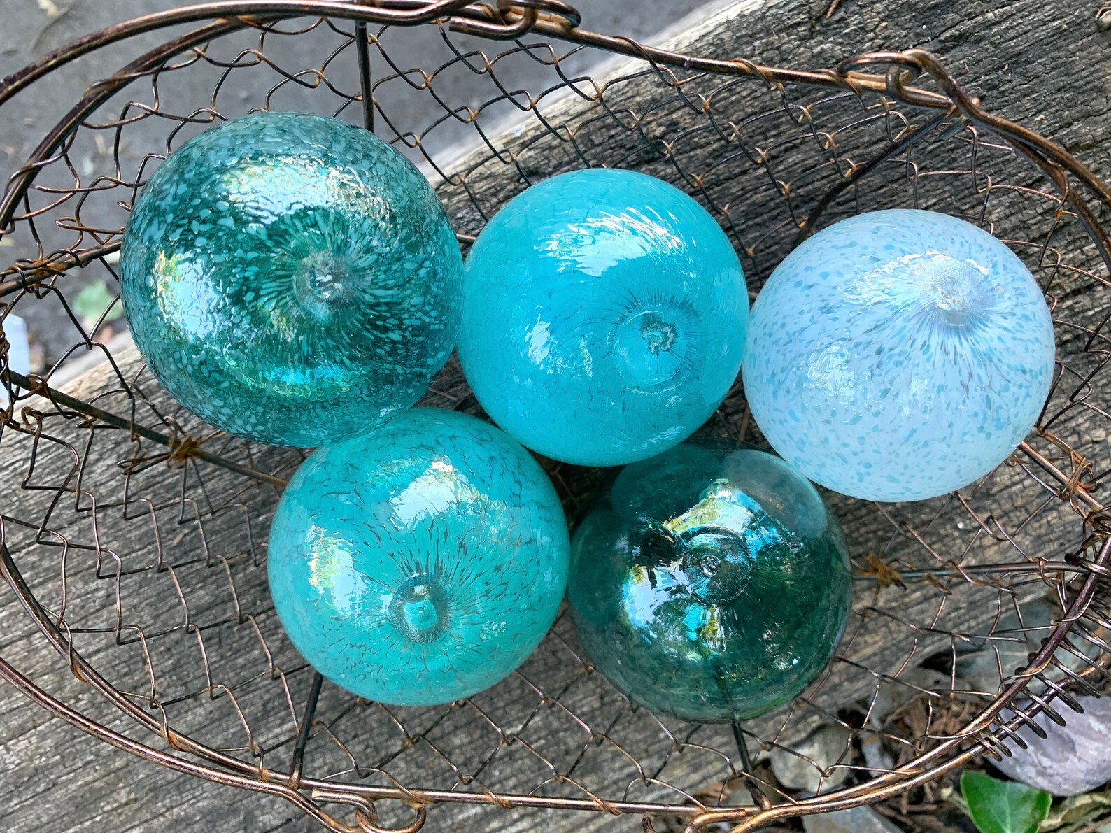 Turquoise Teal Aqua Blue Hand Blown Glass Balls Set of Five Etsy