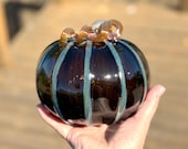Secret Sale - Large Brown Blown Glass Pumpkin: Autumn Decoration, 5.75" Sculpture - Avalon Glassworks