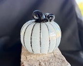Gray & Black "Skeleton" Glass Pumpkin: 4" Halloween Decoration - Avalon Glassworks