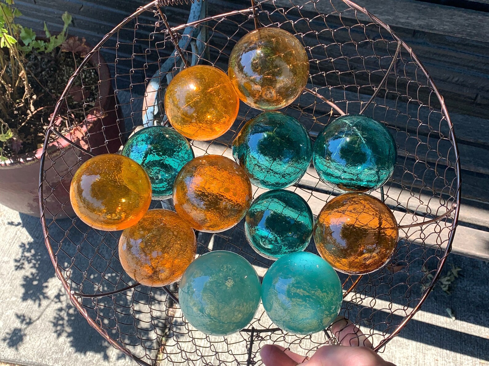 Teal and Orange Hand Blown Glass Balls Set of 12 Small Garden Etsy