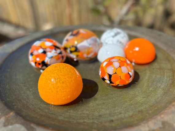 Koi Pond Floats, Set of 7 Decorative Hand Blown Glass Balls, Orange White  Black Gold, Outdoor Floating Garden Art Spheres, Avalon Glassworks 