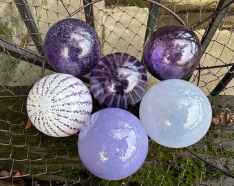 Dark & Light Purple Floats, Set of 6 Hand Blown Glass Balls, Small Nautical Interior Design Spheres Garden Pond Art Decor, Avalon Glassworks