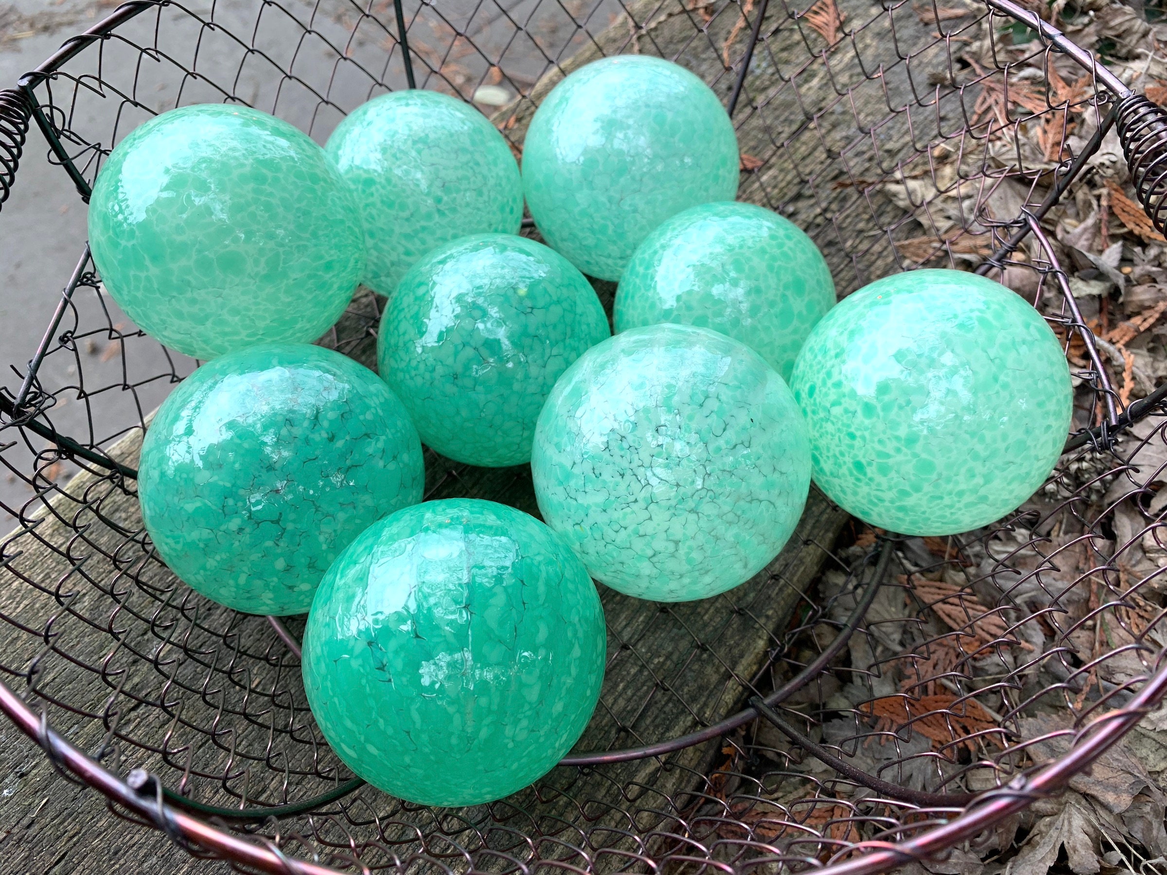 Jade Green Glass Balls Set of 9 Small Hand Blown Glass Floats Etsy