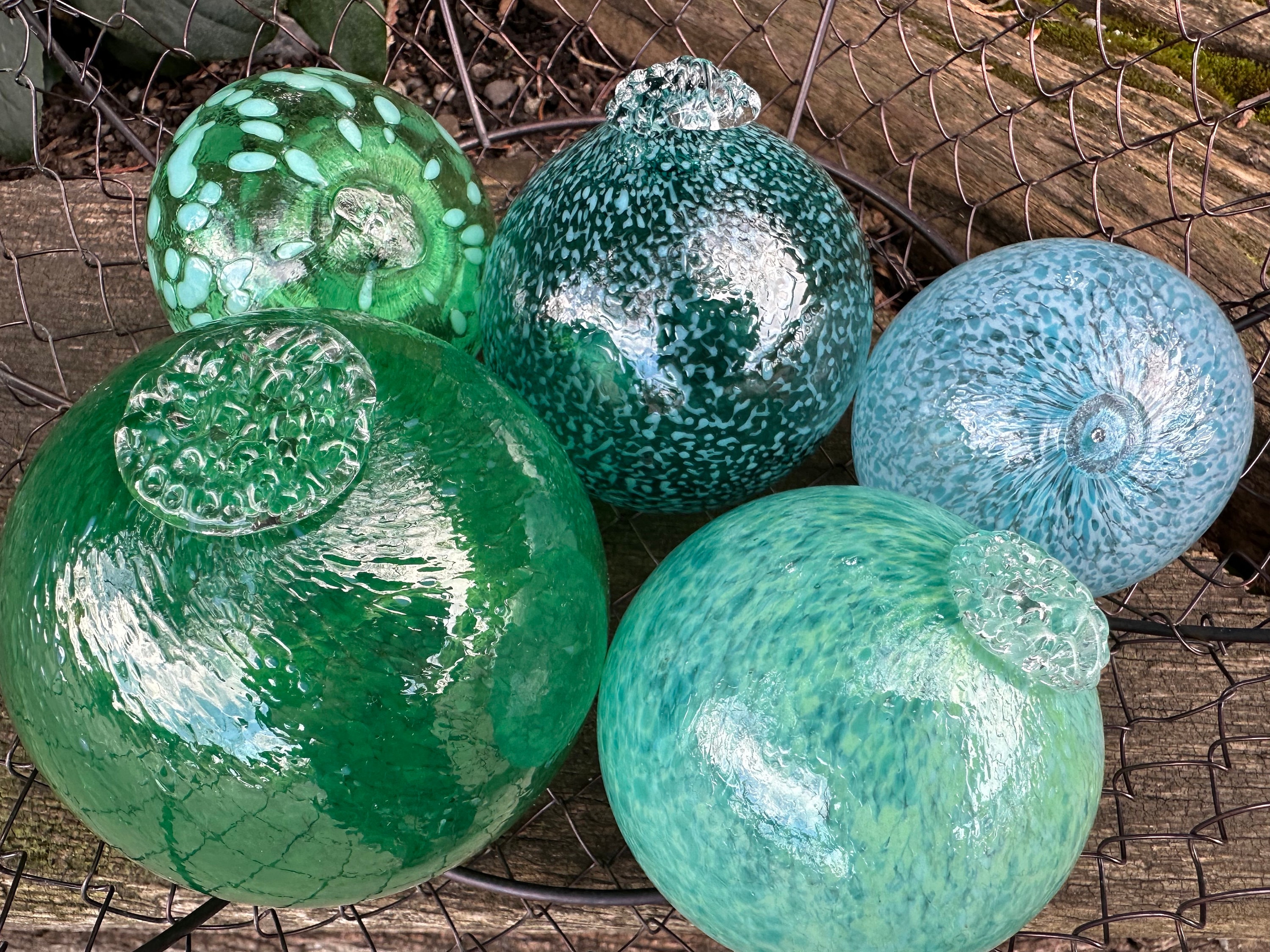 Sea Foam Glass Floats, Set of 5 Turquoise Green Aqua Blue Balls