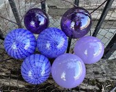 Stack Balls, Purple Glass Set of 7 Decorative Spheres, Coffee Table Basket Living Room, Garden Orbs Bulbs Floats Globes, Avalon Glassworks