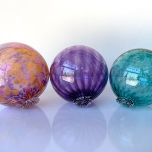Pink, Purple, Turquoise Glass Floats: Set of 3 Decor Balls, 4.25" Orbs - Avalon Glassworks