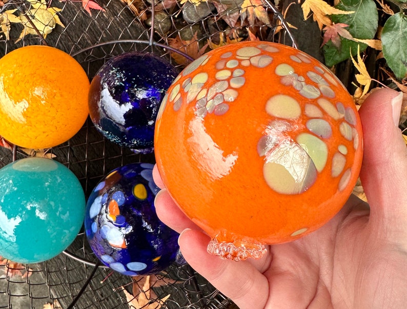 Blue Orange Turquoise Nautical Glass Floats, Set of 5 Hand Blown Spheres, Interior Design Balls, Garden Art Decor Orbs, Avalon Glassworks image 6