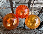 Transparent Orange Glass Floats, Set of 3 Small Hand Blown Balls, Interior Design Spheres, Garden Pond Orbs, Avalon Glassworks