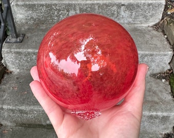 Red Blown Glass Float, Coastal Nautical 4" Decorative Ball, Transparent Cherry Outdoor Garden Art, Interior Design Sphere, Avalon Glassworks