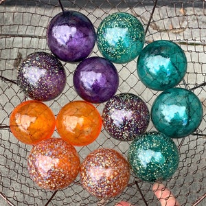 Teal Orange Purple Spot Floats, Set of 12 Decorative Blown Glass Balls Small Pond Spheres Outdoor Garden Art Coastal Decor Avalon Glassworks image 9