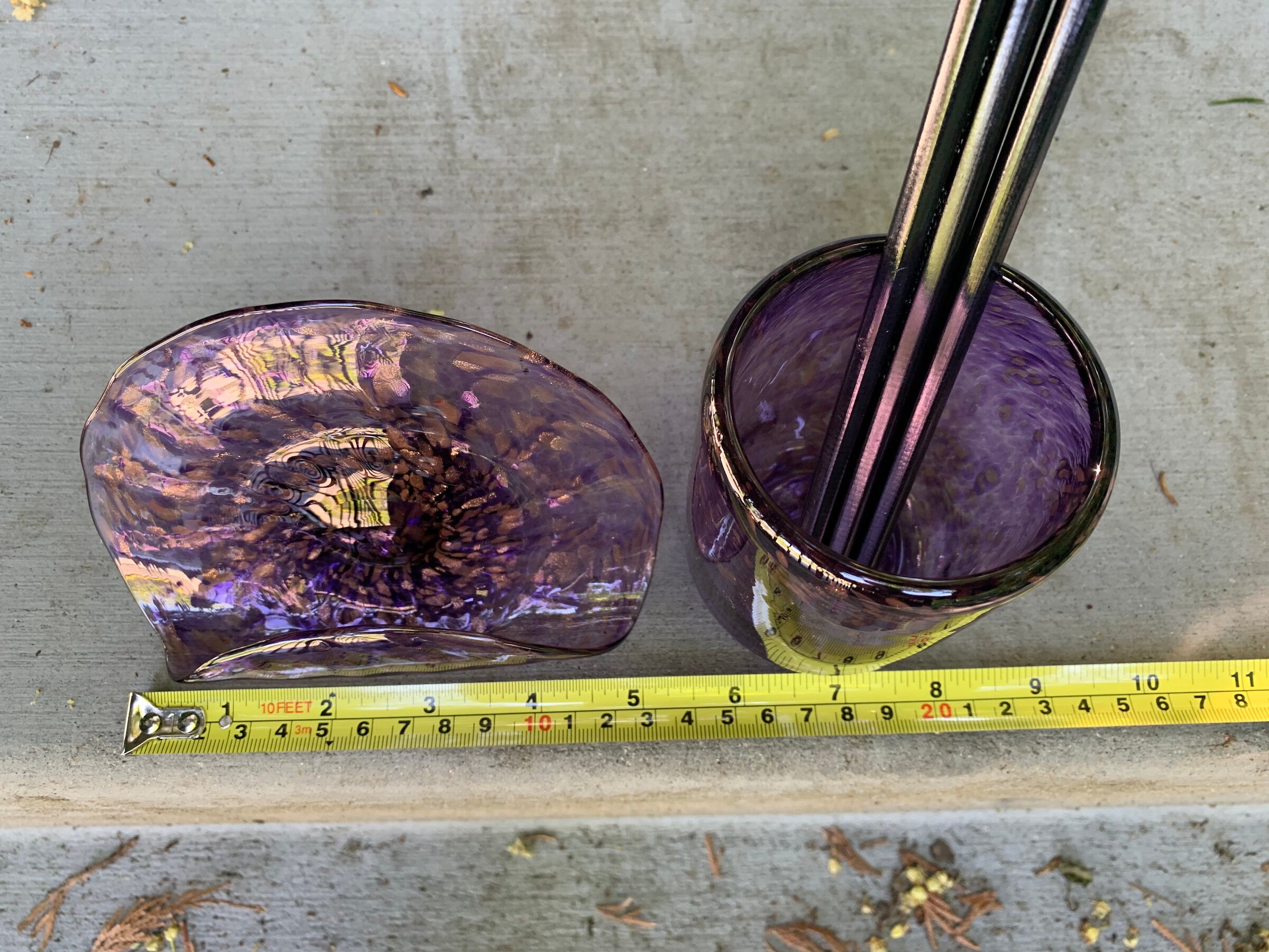 Purple & Gold Glass Desk Accessory Set with Postcard Holder Etsy