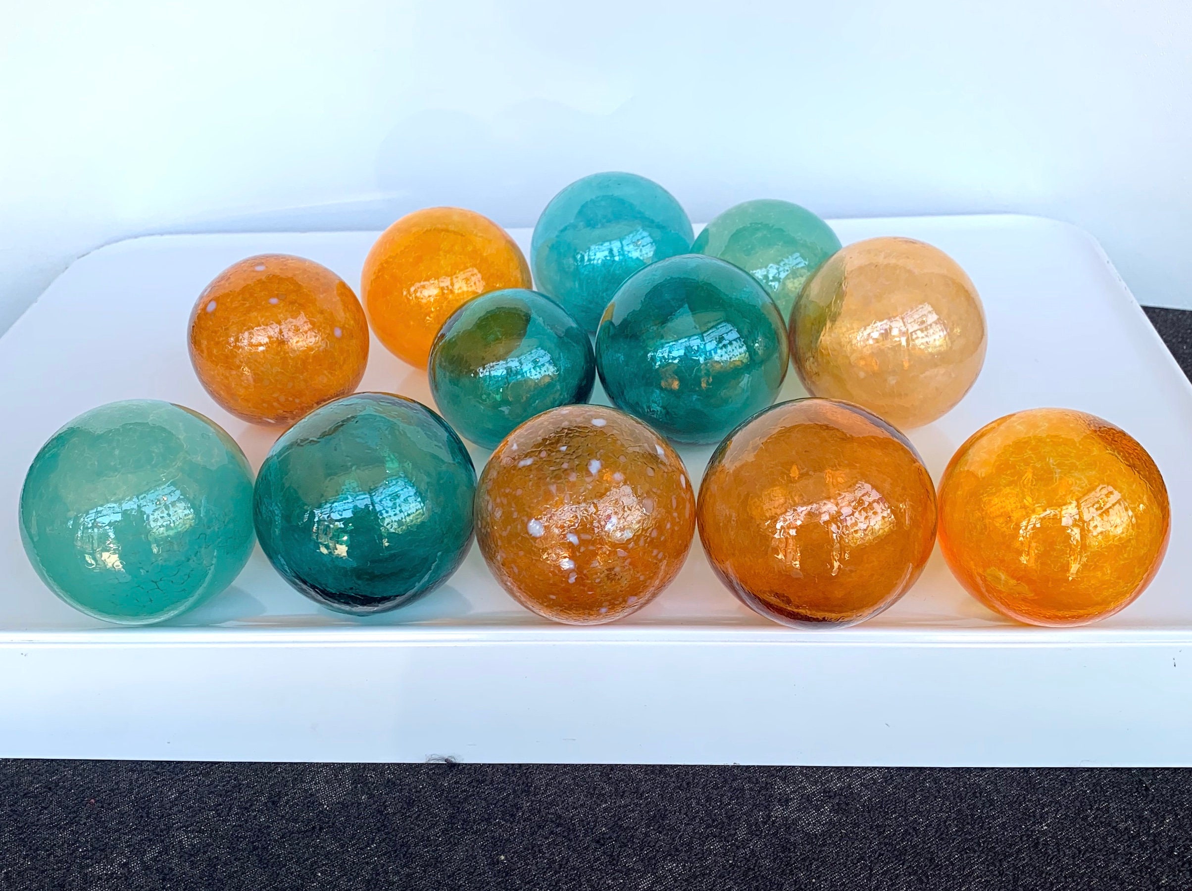 Teal and Orange Hand Blown Glass Balls Set of 12 Small Garden Etsy