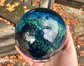 Rocky Shore Glass Sphere, Hand Blown Decorative Garden Ball, Interior Design Art Coastal Nautical Tiki Outdoor Gazing Orb, Avalon Glassworks