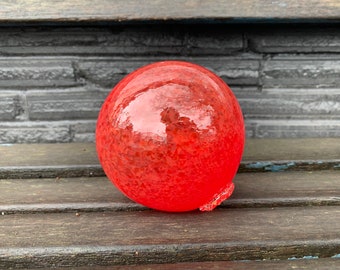 Red Blown Glass Float, 4.5" Garden Ball, Outdoor Art Decor, Coastal Nautical Tiki Interior Design, Floating Pond Sphere, Avalon Glassworks