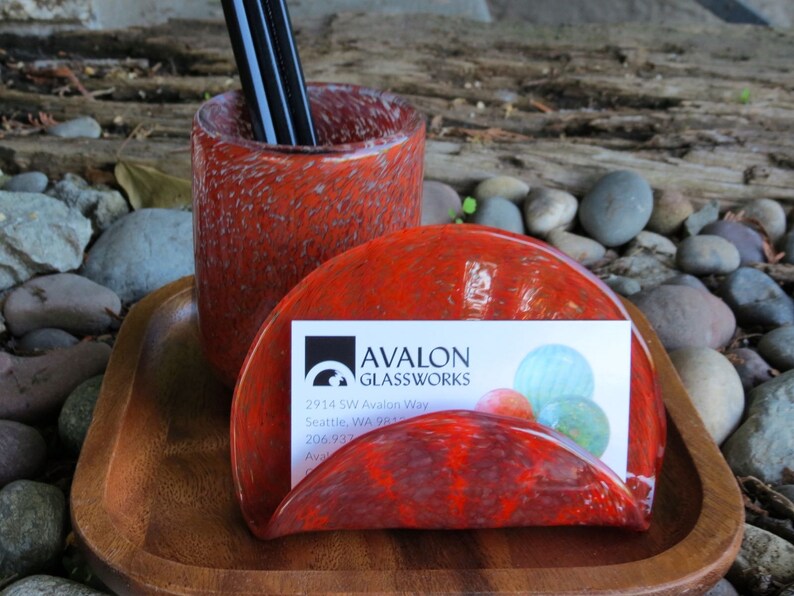 Crimson Red and Gray Spotted Blown Glass Desk Accessories ...