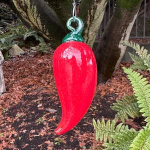 Red Blown Glass Chili Pepper Ornament: 4&quot; Sun Catcher - Avalon Glassworks