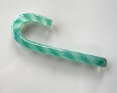 Turquoise Glass Candy Cane, Light Blue Twist 5" Sculpture Ornament, Gift Topper, Hostess, Holiday Christmas Table Decor, Avalon Glassworks