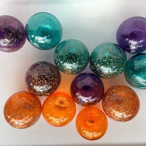 Teal Orange Purple Spot Floats, Set of 12 Decorative Blown Glass Balls Small Pond Spheres Outdoor Garden Art Coastal Decor Avalon Glassworks image 8