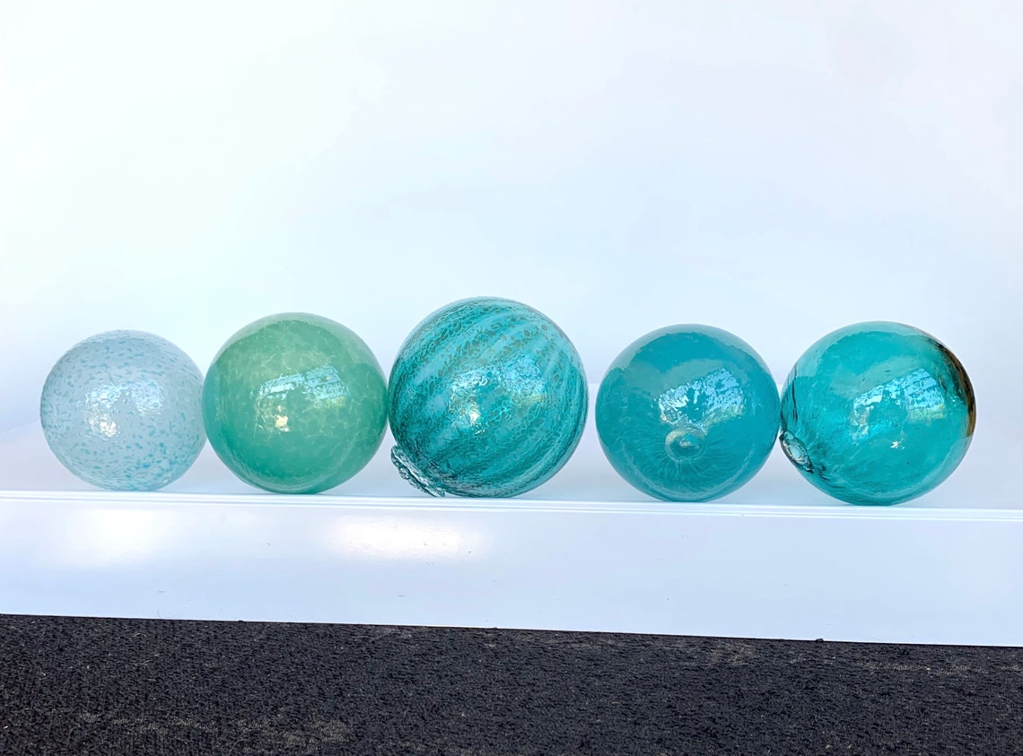 Turquoise Teal Aqua Blue Hand Blown Glass Balls Set of 5 Etsy
