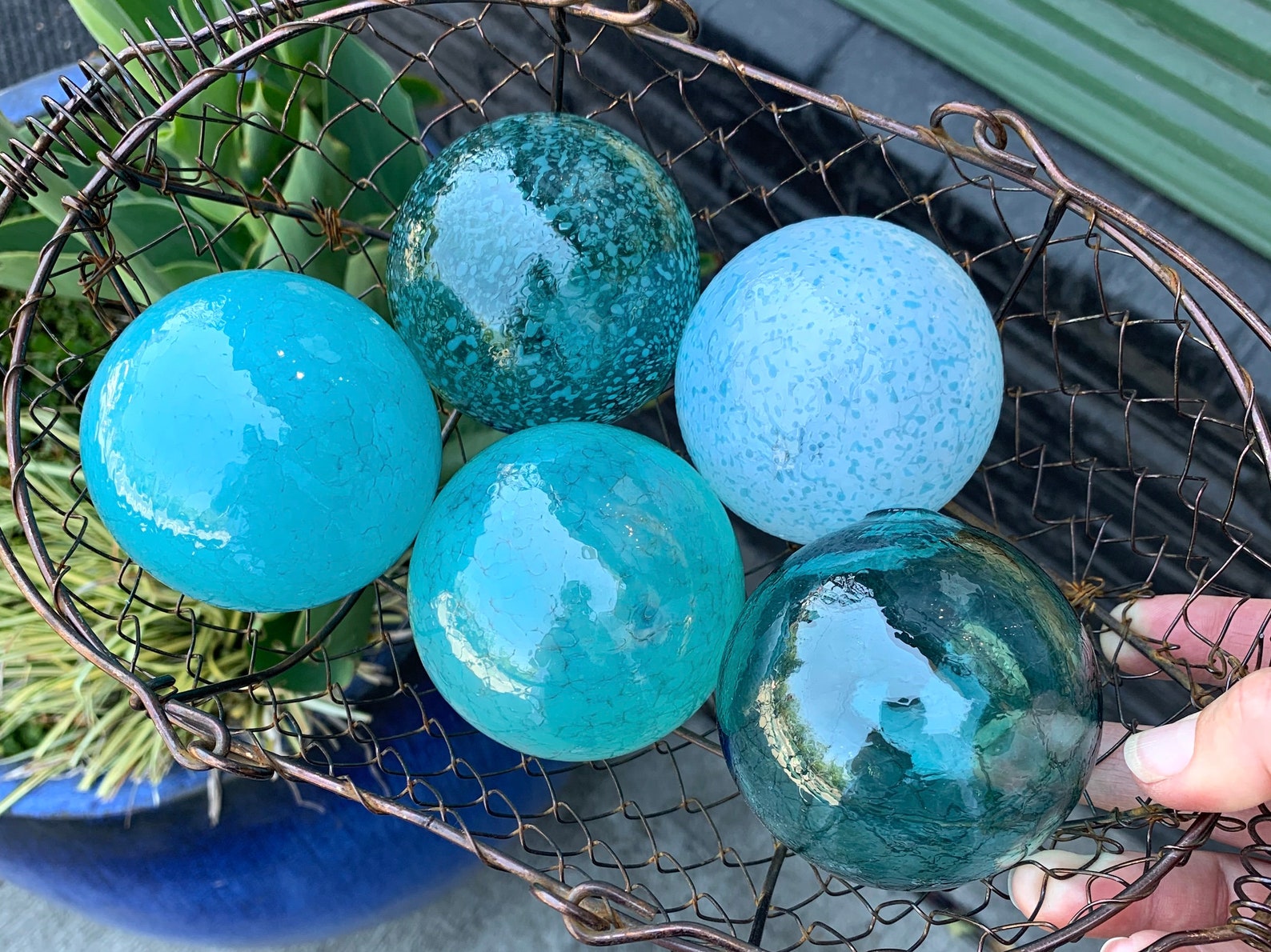 Turquoise Teal Aqua Blue Hand Blown Glass Balls Set of Five Etsy