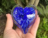 Blue and White Radial Burst Glass Heart, Solid Paperweight Sculpture, Love Friendship Wedding Valentine Anniversary Gift, Avalon Glassworks