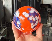 Orange, Blue & White Blown Glass Float: Coastal Decor Ball, 3.5" Orb - Avalon Glassworks