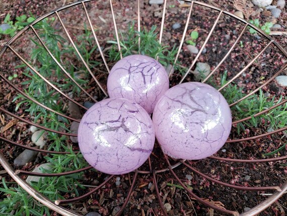 Pink Crackle Glass Floats Set Of Three 3 Blown Glass Etsy