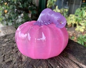 Pink Glass Pumpkin, 4" Hand Blown Squash Lavender Purple Stem Pastel Gourd Sculpture Colorful Thanksgiving Autumn Decor Avalon Glassworks