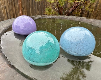 Garden Orbs, Blown Glass Balls Set of 3, Turquoise Green Powder Blue Lavender Purple, Interior Design Spheres Pond Floats, Avalon Glassworks