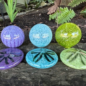 Glass Sand Dollars & Floats, Set of 6 Turquoise Purple Green Beach Sculptures Paperweights, Coastal Art Sea Shell Decor, Avalon Glassworks image 9