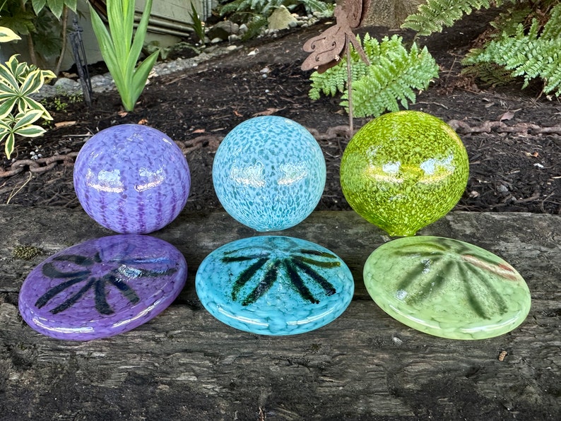 Glass Sand Dollars & Floats, Set of 6 Turquoise Purple Green Beach Sculptures Paperweights, Coastal Art Sea Shell Decor, Avalon Glassworks image 9