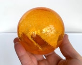 Single Float, Orange 2.75" Hand Blown Glass Decorative Ball, Small Transparent Interior Design Sphere Garden Pond Art Orb, Avalon Glassworks