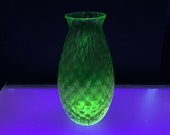 Uranium Glass Decanter, Glows in Black Light, Hand Blown 7" Transparent Yellow Brown Green Vaseline Glass Vase Art Vessel, Avalon Glassworks