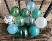 Turquoise & Green Blown Glass Floats: Set of 11 Decor Balls, 2.75" Orbs - Avalon Glassworks