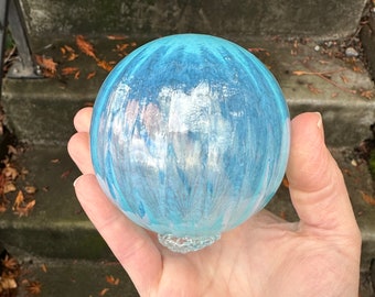 Opalescent Light Blue Jellyfish Float, 3" Hand Blown Glass Decorative Pond Ball, Outdoor Art Orb, Interior Design Sphere, Avalon Glassworks