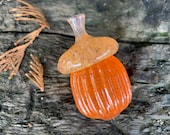 Orange Glass Acorn, Seed Pod Sculpture Paperweight, Autumn Fall Thanksgiving Decor, Nature Oak Tree Art, Hostess Gift, Avalon Glassworks