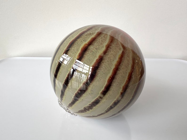 Cat's Eye Blown Glass Float, 4.5 Dark Red Beige Stripe Garden Ball, Outdoor Art Pond Orb, Interior Design Decor Sphere, Avalon Glassworks image 5