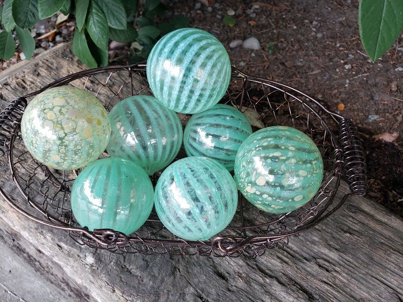 Jadeite Green Pattern Glass Balls Set Of 7 Blown Glass Etsy