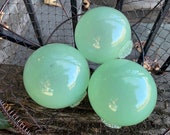 Jade Green Glass Floats, Set of 3 Celadon Hand Blown Interior Design Spheres, Coastal Outdoor Garden Globes, Pond Balls, Avalon Glassworks
