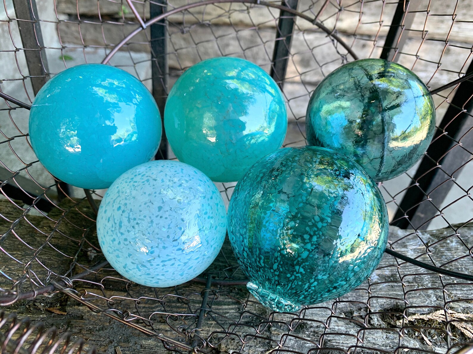 Turquoise Teal Aqua Blue Hand Blown Glass Balls Set of 5 Etsy