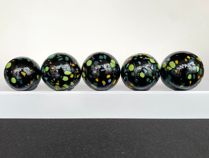 End-of-the-Day Mix Blown Glass Balls, Set of 5 Black Floats, 2.53 Garden Decor, Outdoor Art Spheres, Basket Filler, Avalon Glassworks image 5