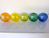Blown Glass Floats: Set of 5 Decor Balls, 2.75" Orange Yellow Green Blue - Avalon Glassworks
