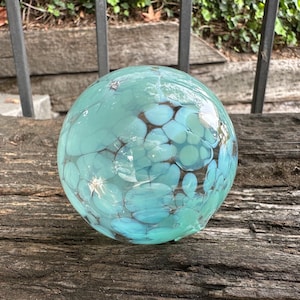 Jade Green Spot Float, Single 2.5&quot; Hand Blown Glass Decorative Ball, Interior Design Art Sphere, Garden Birdbath Orb, Avalon Glassworks