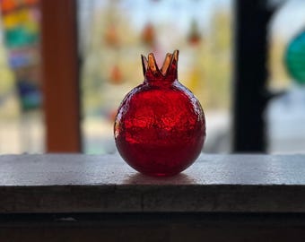 Blown Glass Pomegranate Bud Vase: 4" Autumn or Rosh Hashanah Decoration - Avalon Glassworks